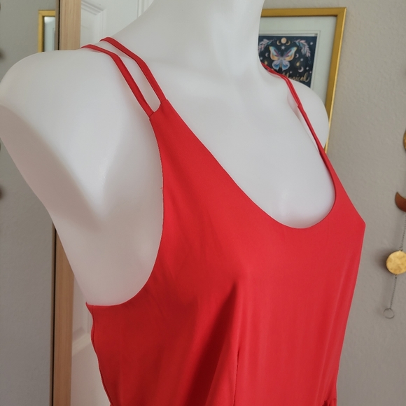 LOFT Petites Multi Tiered Strappy Maxi Dress 10P Like New Flowy Coral Lobster - Picture 6 of 14